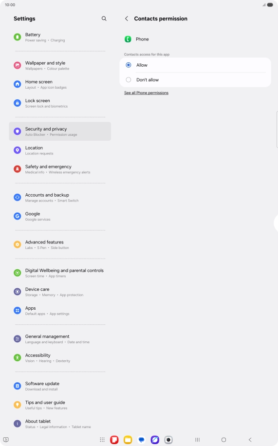 Press the required setting.