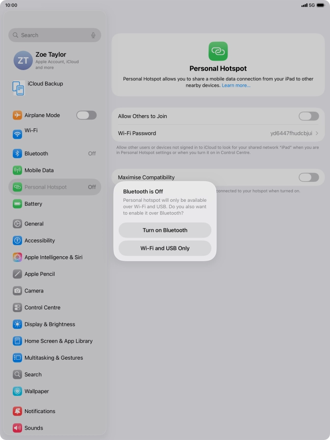 If Wi-Fi is turned on, press Wi-Fi and USB Only.