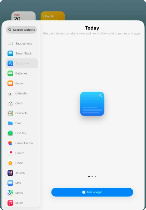 Slide your finger right or left on the screen to select the required widget size.
