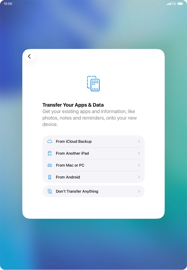 You can transfer the contents of an Android device to your tablet when it's activated for the first time and after a factory reset. When this screen is displayed, your tablet is ready to transfer content from an Android device.