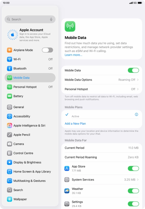 Press Mobile Data Options.