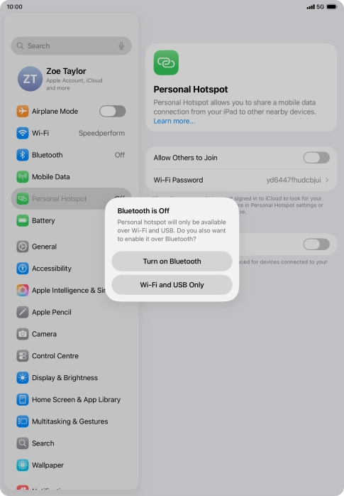 If Wi-Fi is turned on, press Wi-Fi and USB Only.