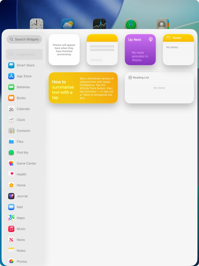 Press the required widget.