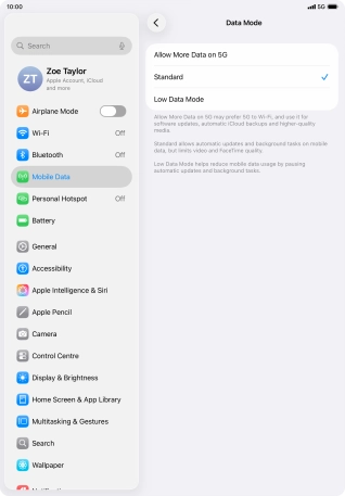 Press the required setting to turn the function on or off.