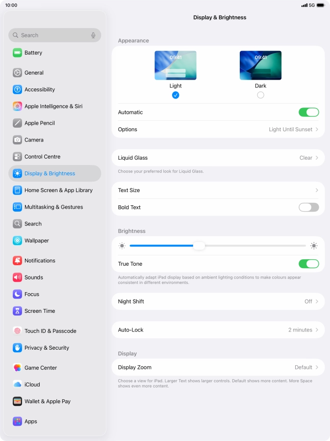 If you turn on the function, press Options and follow the instructions on the screen to select the required period of time for Dark Mode.