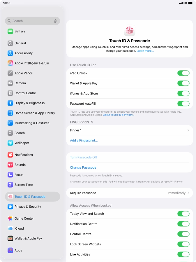 Press the indicators next to the required settings to turn them on or off.