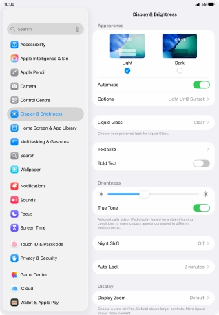 If you turn on the function, press Options and follow the instructions on the screen to select the required period of time for Dark Mode.