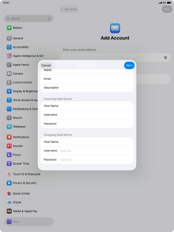 Press Username and key in the username for your email account. Please note that if you're using Vodafone's outgoing server, leave the username field empty.