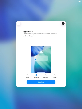 Select the required text and icon size on your tablet and press Continue.