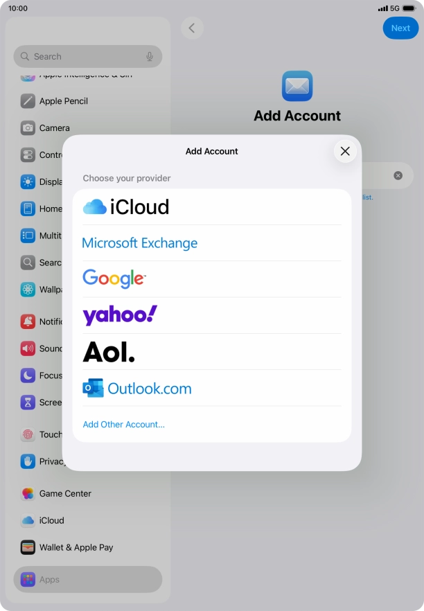 Press Add Other Account... and key in your email address.