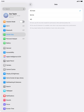 To turn on automatic switch between 5G and 4G, press 5G Auto.