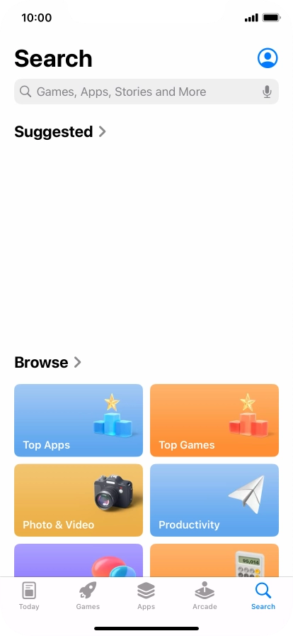 Press the search field and key in the name or subject of the required app.