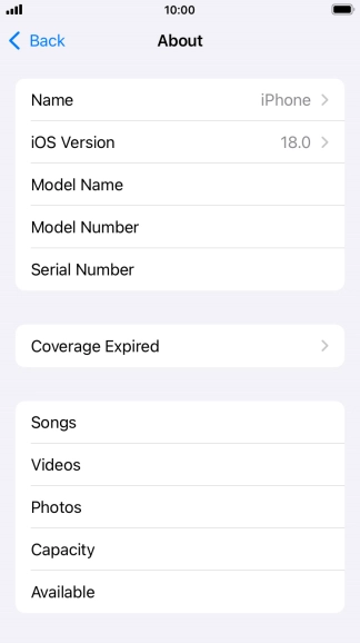 Your phone's software version is displayed next to iOS Version.