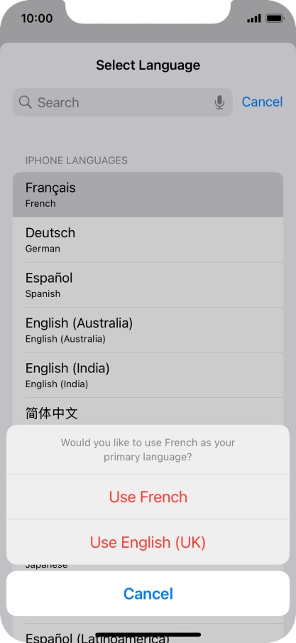 To select the new language as the default phone language, press Use ‹language› .