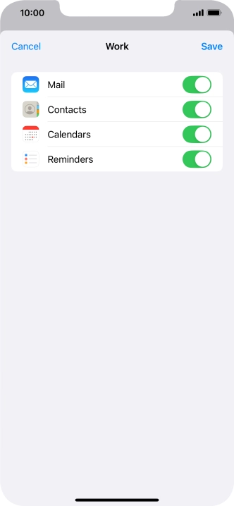 Press the indicators next to the required data types to turn synchronisation of each data type on or off.