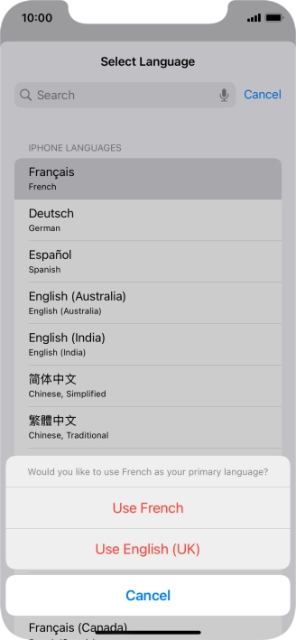 To select the new language as the default phone language, press Use ‹language› .