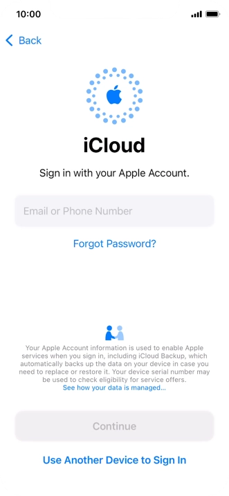 Press Email or Phone Number and key in the username for your Apple ID.