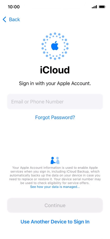 Press Email or Phone Number and key in the username for your Apple ID.