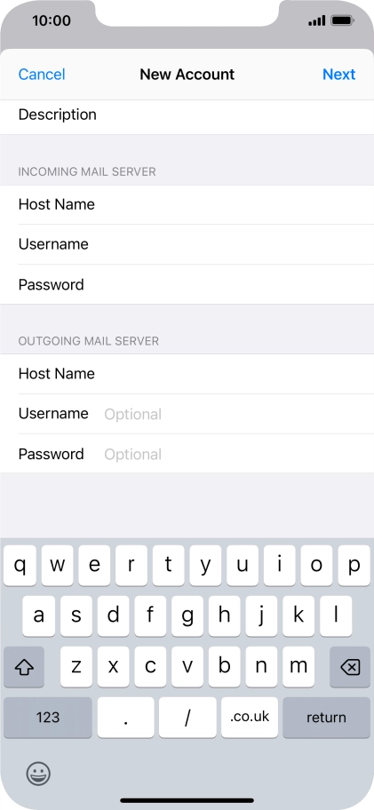 Press Username and key in the username for your email account.