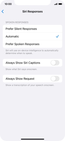Press the required setting.