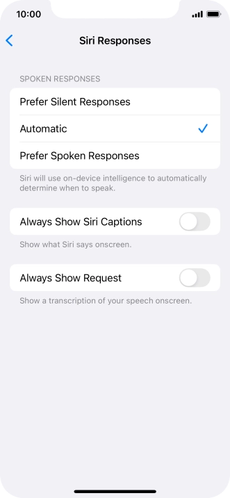Press the required setting.