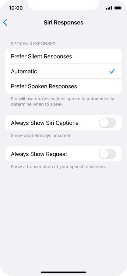 Press the required setting.