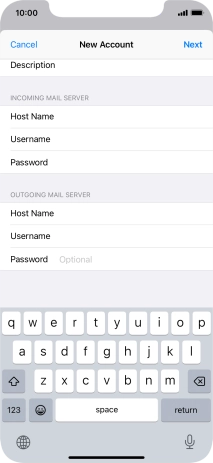 Press Password and key in the password for your email account.