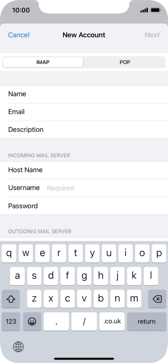 Press Username and key in the username for your email account.