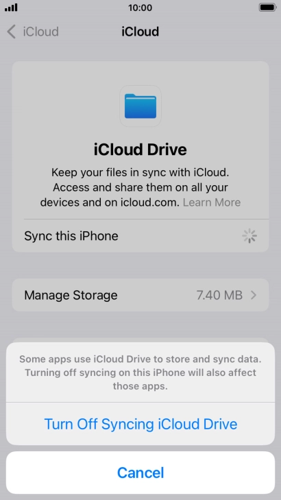 If you turn off the function, press Turn Off Syncing iCloud Drive.