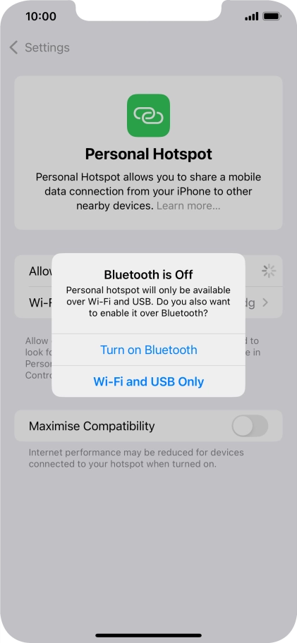 If Wi-Fi is turned on, press Wi-Fi and USB Only.