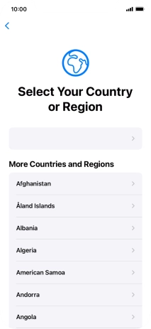 Press the required country or area. Press the required country or area.
