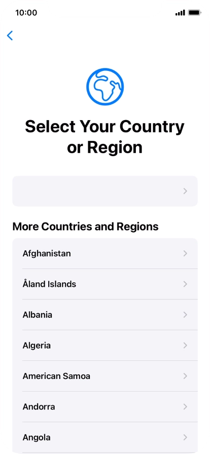 Press the required country or area. Press the required country or area.