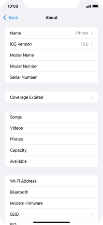 Your phone's software version is displayed next to iOS Version.