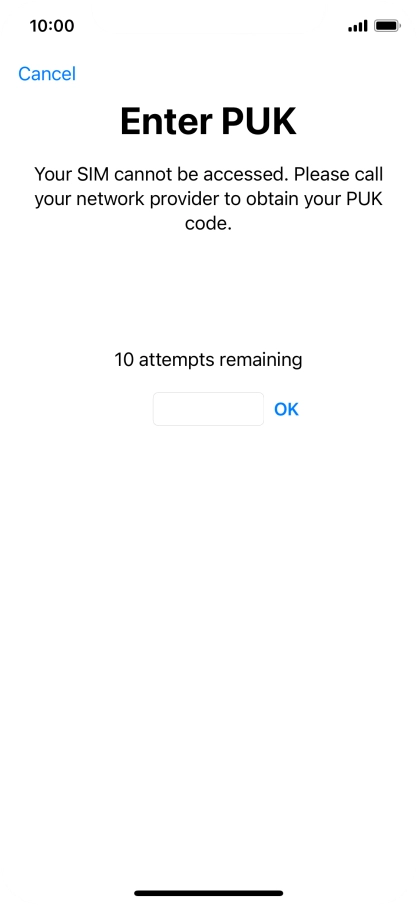 Key in the PUK and press OK.
