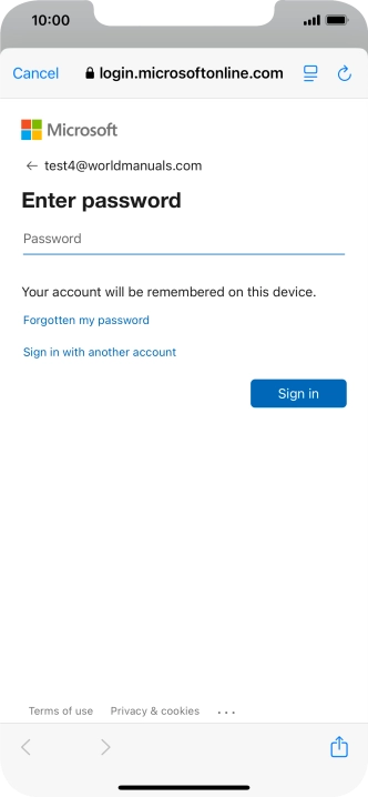 Press Password and key in the password for your email account.
