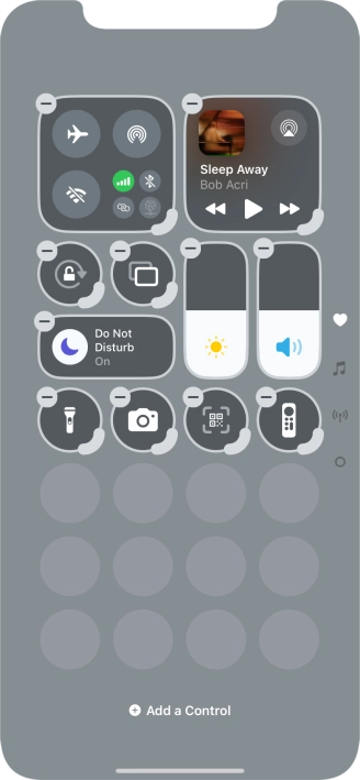 Press Add a Control and follow the instructions on the screen to add the required function to Control Centre.