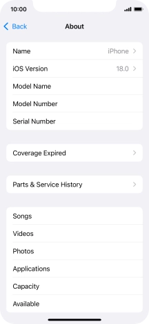 Your phone's software version is displayed next to iOS Version.