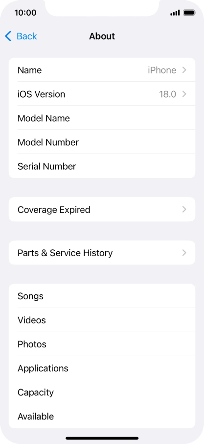 Your phone's software version is displayed next to iOS Version.