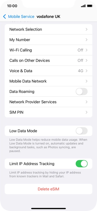 Press Delete eSIM and follow the instructions on the screen to delete your eSIM.