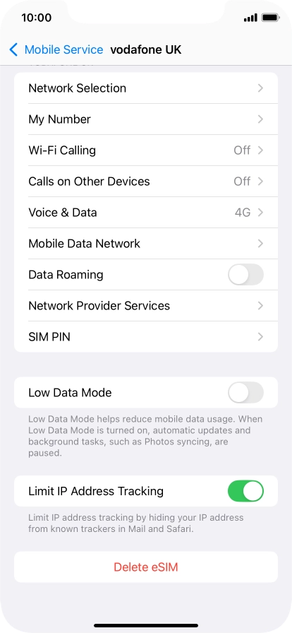 Press Delete eSIM and follow the instructions on the screen to delete your eSIM.