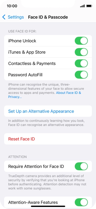 Press the indicators next to the required settings to turn them on or off.
