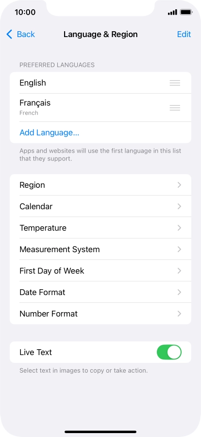 To subsequently select another language as the default language, press the move icon next to the required language and drag it to the top of the list.