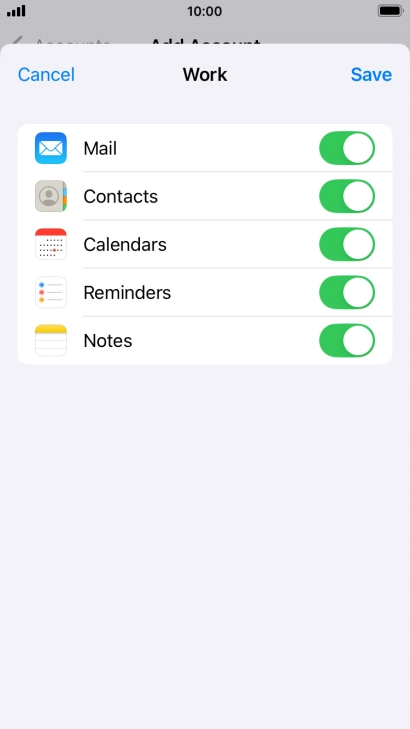 Press the indicators next to the required data types to turn synchronisation of each data type on or off.