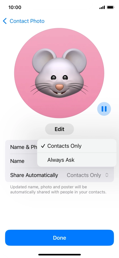 Press the required setting.