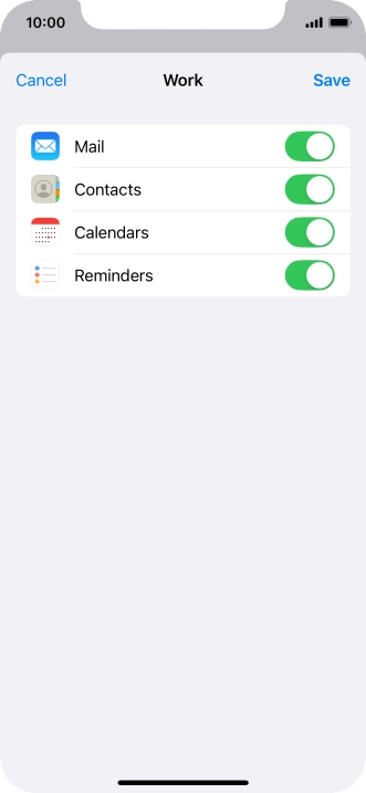 Press the indicators next to the required data types to turn synchronisation of each data type on or off.