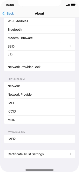 Your phone's EID number is displayed below EID.