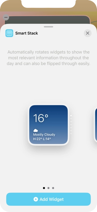 Slide your finger right or left on the screen to select the required widget size.