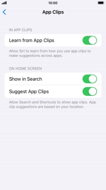 Press the indicators next to the required settings to turn them on or off.