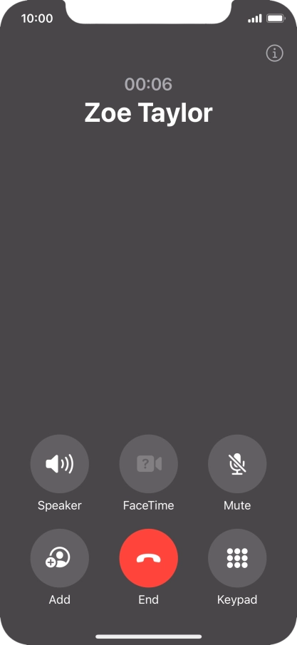 Press the end call icon to end the call and return to the home screen.