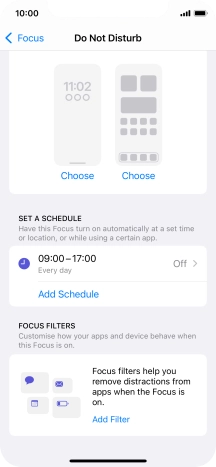Press Add Schedule and follow the instructions on the screen to select settings for automatic activation of Do Not Disturb. Press Add Schedule and follow the instructions on the screen to select settings for automatic activation of Do Not Disturb.